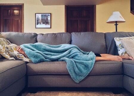 alone, person, sleep, couch, blanket